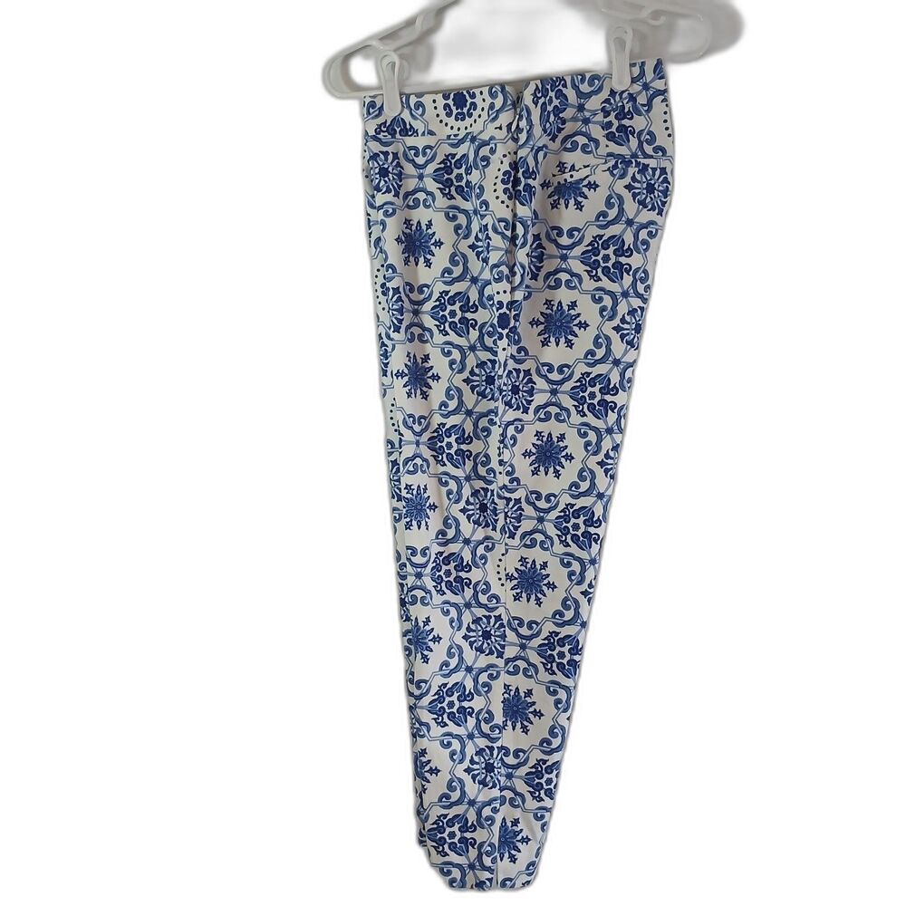 Talbots Pants Heritage‎ White Blue Mosac Pattern Stretch Sz 12 Casual Preppy